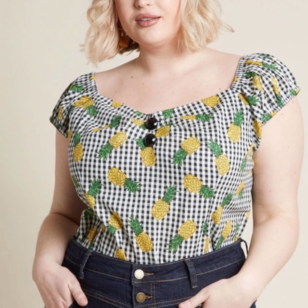 Collectif London Pineapple Gingham Print Blouse UK 22 / US 18